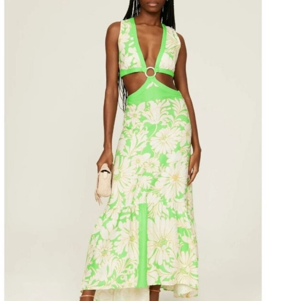 Sandro Floral Cutout Maxi Dress in Neon Green